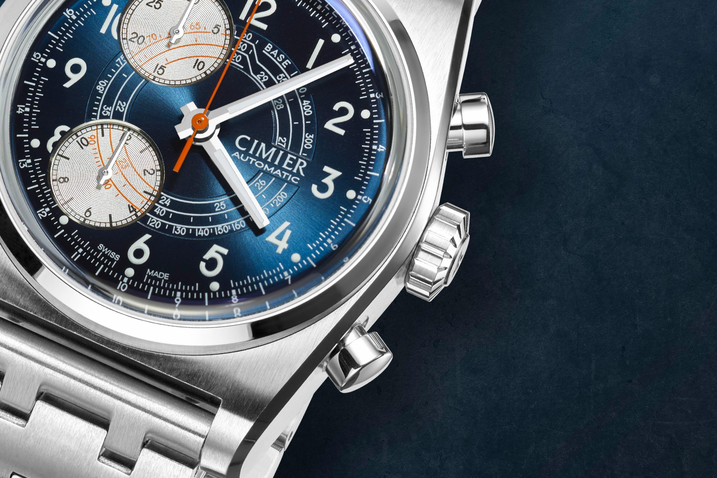 Case of Cimier wristwatch blue dial