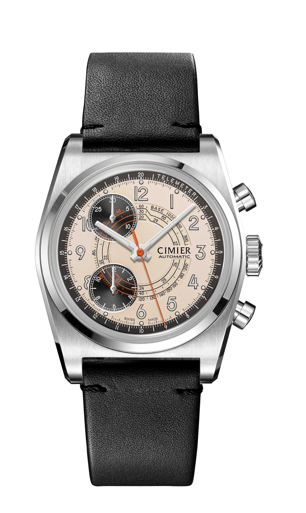 Cimier 711 Heritage Chronograph wristwatch with white dial and leather strap