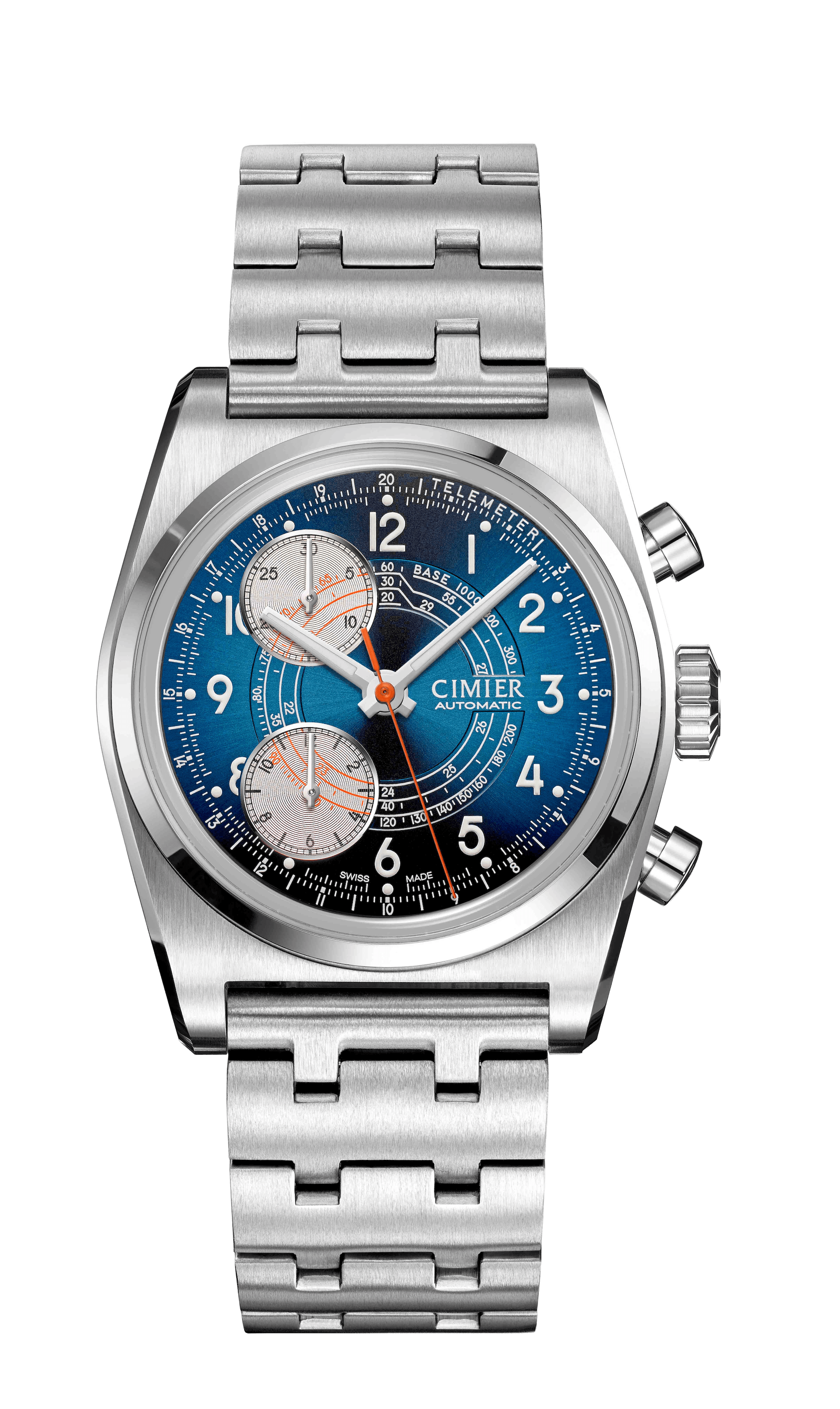 Cimier 711 Heritage Chronograph wristwatch with blue dial and steel bracelet