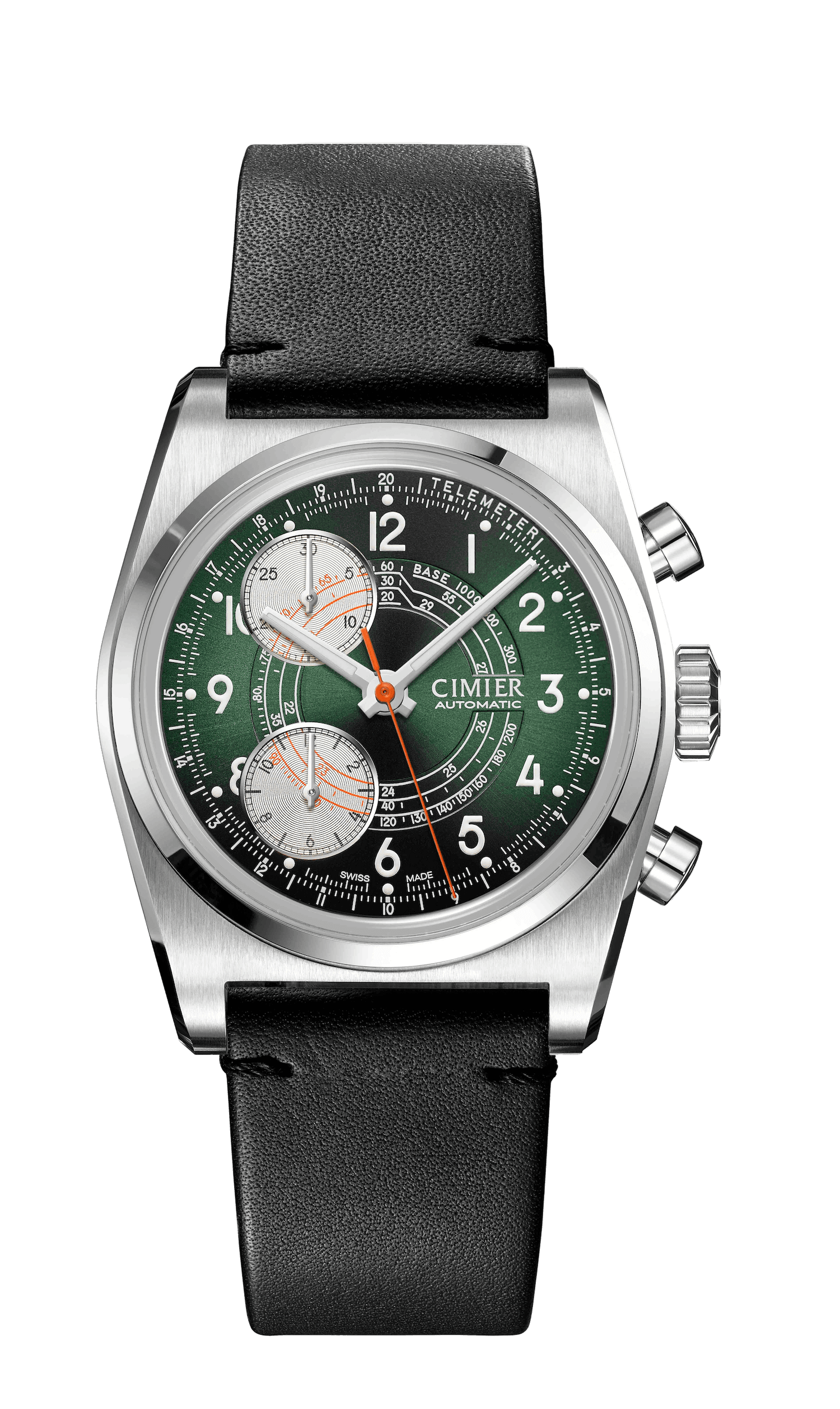 Cimier 711 Heritage Chronograph wristwatch with green dial and leather strap