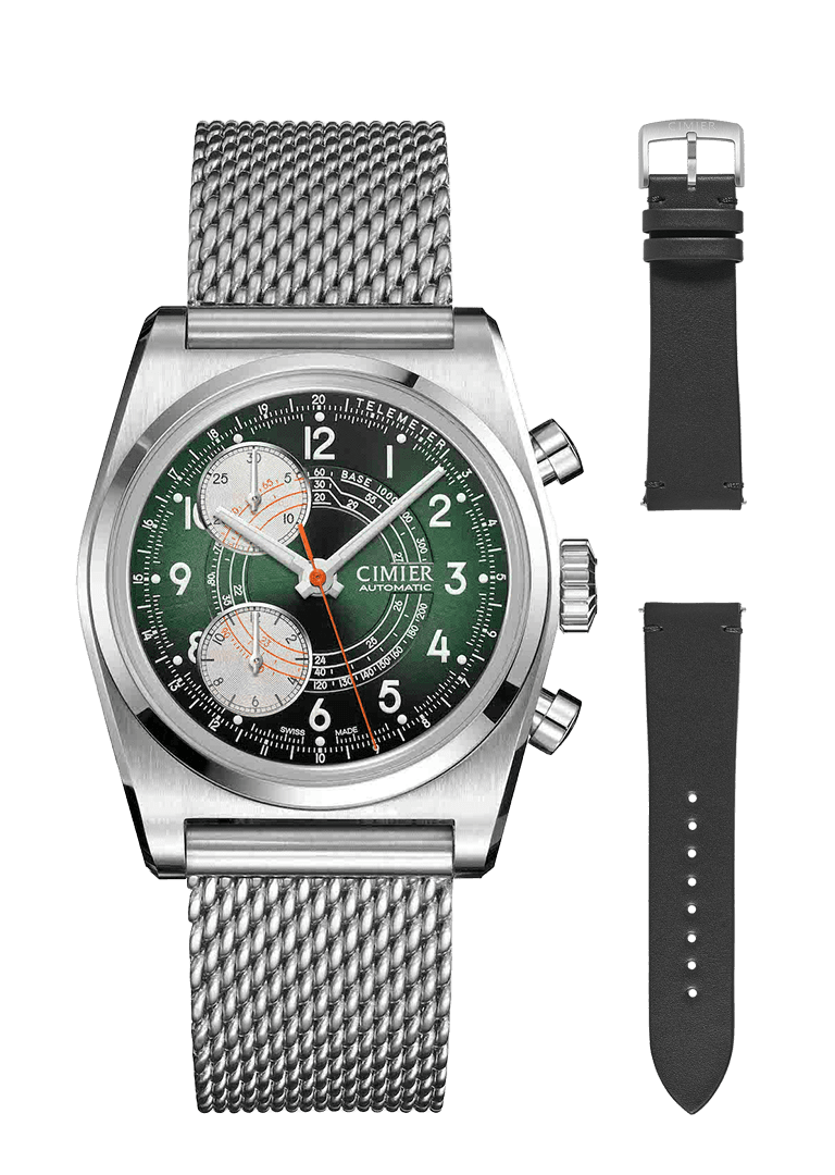 Cimier 711 Heritage Chronograph wristwatch with green dial and 2 straps