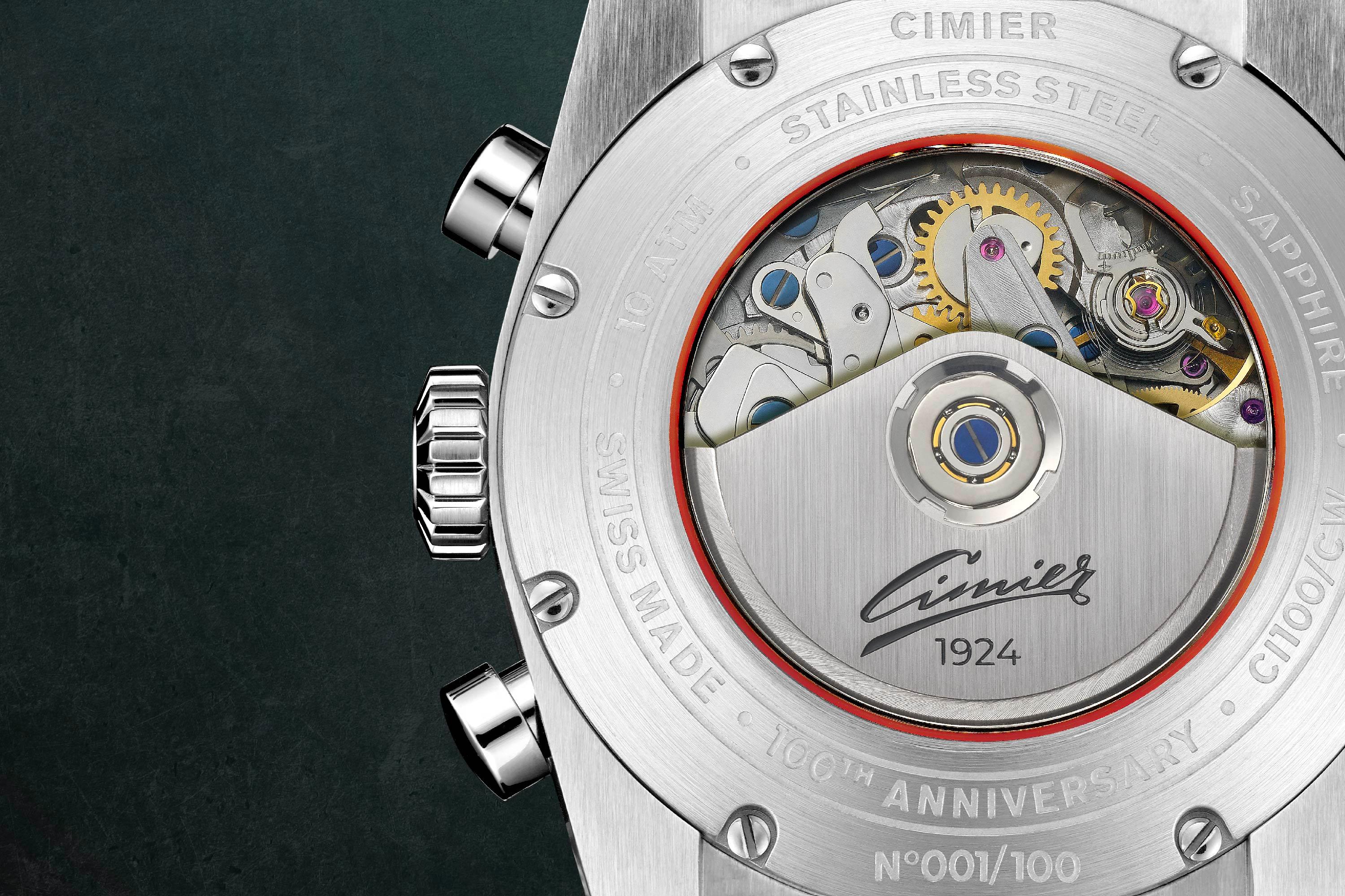 Back of Cimier wristwatch with movement visible